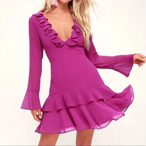 KEEPSAKE magenta long sleeve ruffled dress